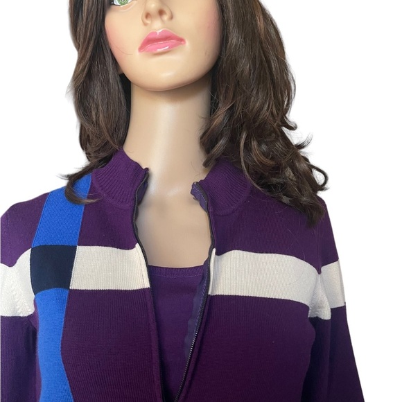 St. John Violet Multi Color Block. Zip Front sweater and sleeveless top SZ (P4-6 - Picture 4 of 14